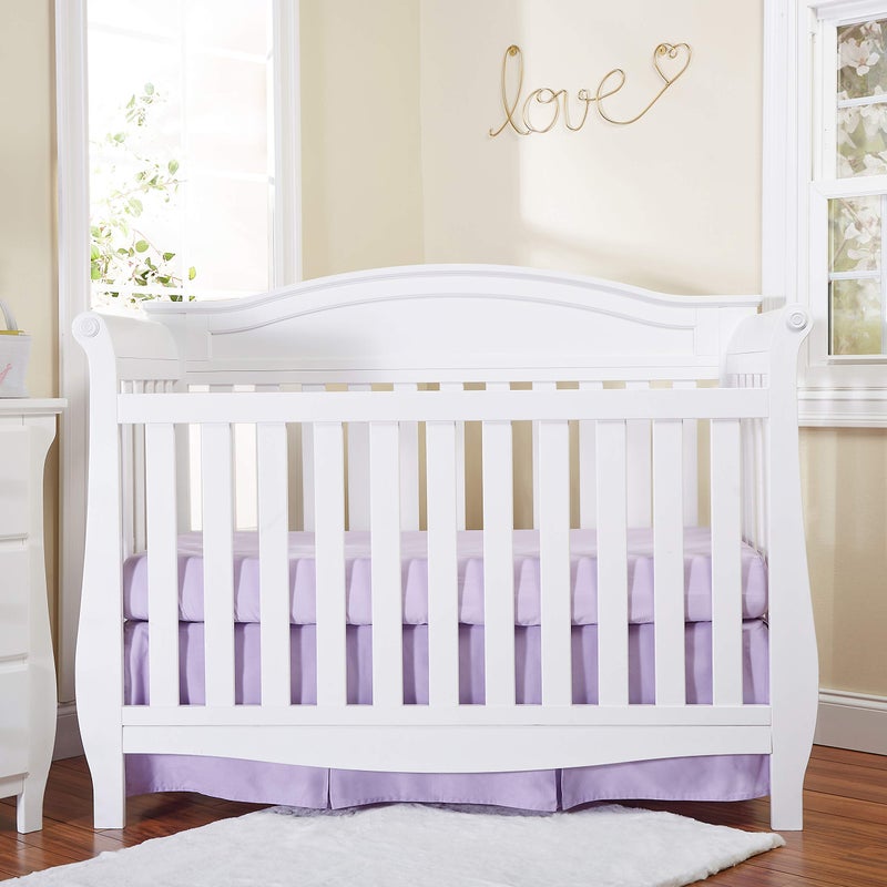 EVERYDAY KIDS Lavender Purple Pleated Crib Skirt; 100% Natural Cotton Nursery Crib Bedding Skirt for Baby Boys and Girls; Crib Dust Ruffle with Split Corners for Easy On and Off, 14 Inch Drop - Image 3